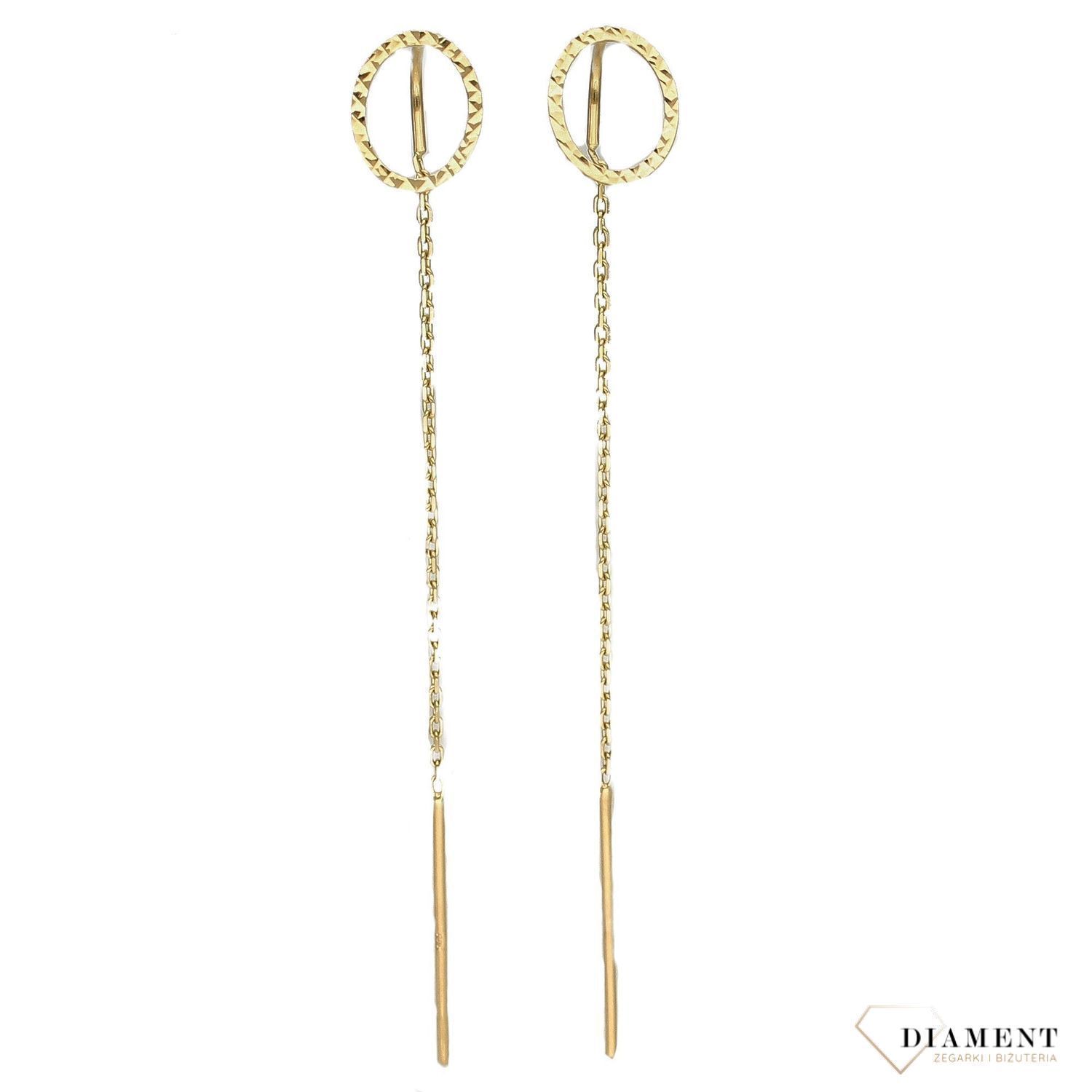 Złote kolczyki sztywne kółka przeciągane łańcuszki KL 7373A.jpg